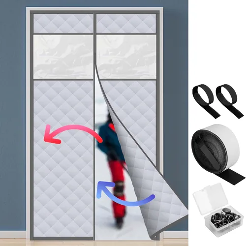 Vista 8 de Cortina de puerta con aislamiento térmico magnético visible para 36 x 80 pulgadas Door Soundproof Windproof Insulation Doorway Curtain with