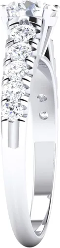 Vista 3 de Anillo de compromiso de diamantes redondos creados en laboratorio con certificación IGI de 0.50-3.0 quilates con piedra lateral en oro blanco de 14