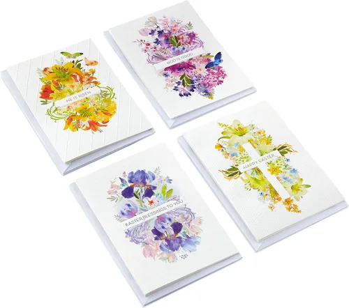 Vista 3 de Hallmark Surtido de tarjetas religiosas de Pascua, flores pintadas (16 tarjetas de Pascua vintage con sobres)