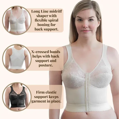 Vista 4 de Front Closure Longline Bra 9603 Made in USA Wire-Free Comfort wBack Support Soft Cups Everyday Confidence 34B58H