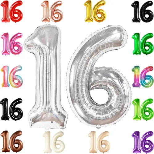 Vista 16 de KatchOn Globo marrón café con el número 16 de 1 pieza, 40 pulgadas, decoraciones de cumpleaños para niñas y niños Globo marrón café número 16 de 1