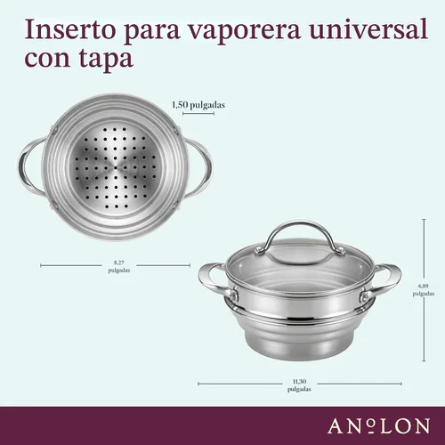 Vista 2 de Anolon – Inserto para vaporera universal, de acero inoxidable, clásico, M, Acero inoxidable