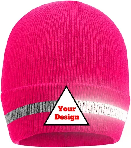 Vista 17 de Hi Vis - Gorro de seguridad para personalizar tu logotipo, gorro de punto de invierno con tiras reflectantes unisex