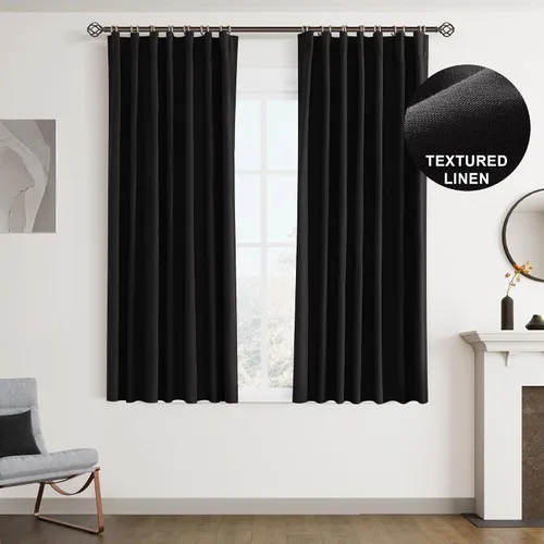 Vista 57 de Joywell - 2 cortinas de lino 100% opacas, con bolsillo para cortinero, trabilla trasera, cinta para ganchos y anillas con clip, con aislamiento