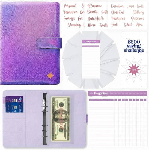 Vista 11 de SOUL MAMA Carpeta de presupuesto con sobres de efectivo, organizador de dinero azul para efectivo, carpeta A6 para presupuesto, carpeta de ahorro
