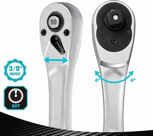 Vista 4 de DURATECH Trinquete de accionamiento de 3/8 pulgadas, llave de trinquete de liberación rápida de 90 dientes Socket Wrench with Cushion Injection