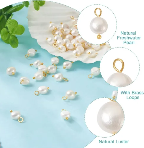 Vista 3 de 100 piezas ovaladas naturales de agua dulce abalorios de perlas blancas colgantes para pulseras collares joyería fabricación