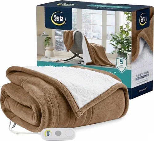 Vista 22 de Serta - Manta de vellón sherpa reversible, ultrasuave y tejida, manta térmica, manta eléctrica; cómoda, agradable y abriga y protege del frío