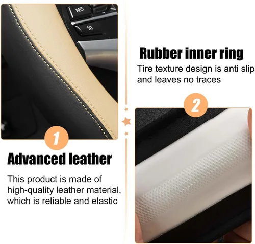 Vista 2 de Funda para Volante de Auto, 15 Pulgadas de Cuero Antideslizante y Transpirable para Vehículo con Sensación Cómoda, Accesorios