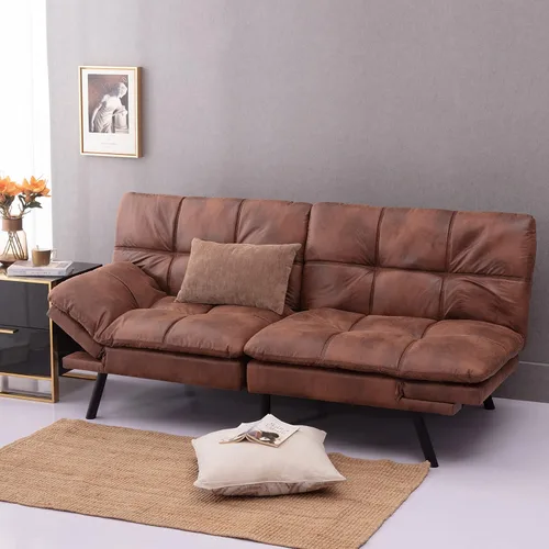 Vista 3 de Sofá cama de futón convertible de espuma viscoelástica, sofá cama de cuero estilo futón, sofá cama plegable moderno con reposabrazos y respaldo