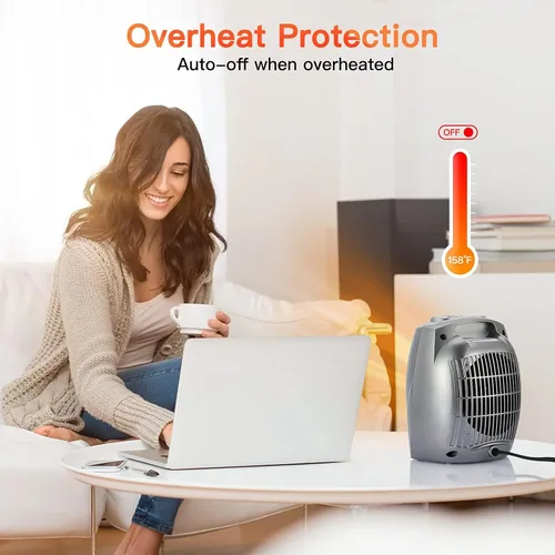 Vista 4 de GiveBest - Calentadores de espacio portátiles para uso en interiores, calentador eléctrico pequeño de cerámica para dormitorio u oficina, de 1500