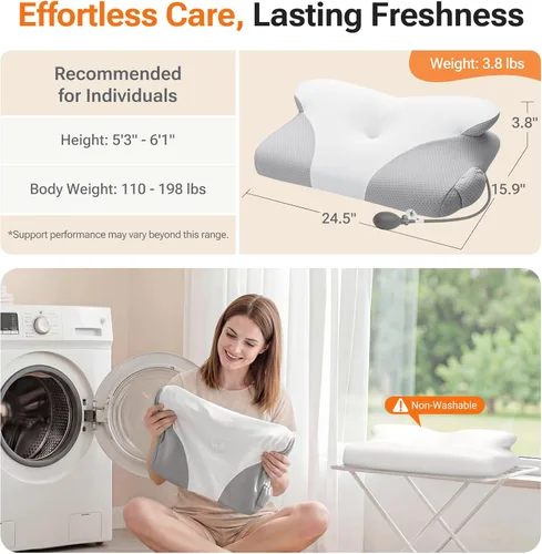 Vista 7 de Almohada cervical inflable para dormir con soporte ajustable, almohada ergonómica de espuma viscoelástica para dormir, almohada de apoyo