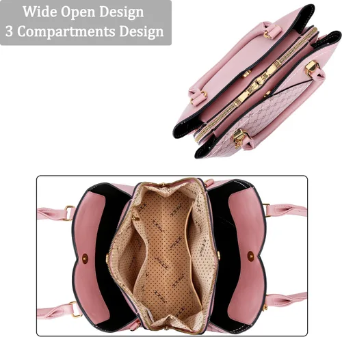 Vista 51 de KKXIU Monederos y bolsos de mano con triple compartimento para mujer, bolso de mano con asa superior