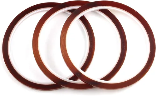 Vista 2 de E-outstanding 3 unids 1/8 "Tawny Polyimide Single Silicone Adhesive Tape 3mmx33m Cinta resistente a altas temperaturas para enmascarar, soldar