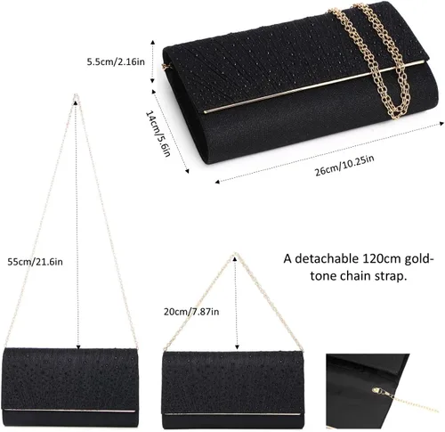 Vista 5 de Gurina Bolso de noche para mujer, bolso de mano con diamantes de imitación, lentejuelas con purpurina, bolso cruzado para mujer, fiesta de boda