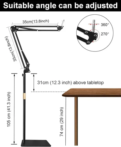 Vista 3 de Soporte de Piso para Micrófono para Blue Yeti, Nano, Snowball, HyperX, Razer, Logitech USB y Micrófono de Condensador, Brazo Articulado Ajustable
