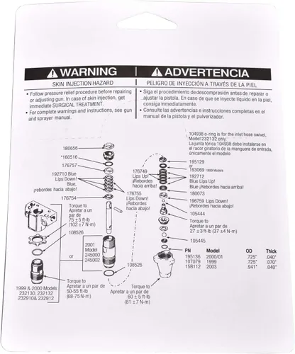 Vista 8 de 244194 Kit de embalaje de reparación de bomba compatible con pulverizador de pintura sin aire Graco 210 230 295 390 395 490 495 595 3400
