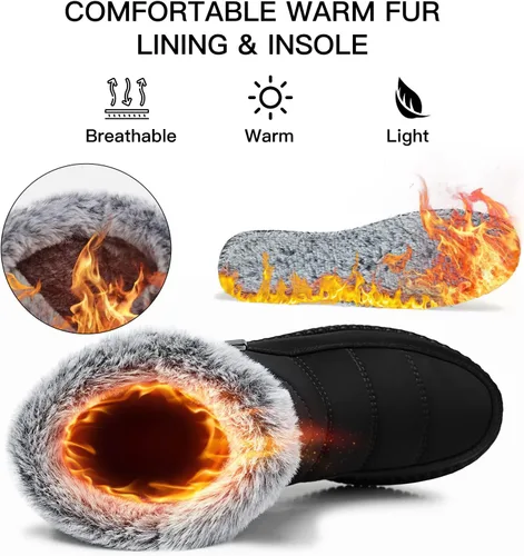 Vista 3 de TEMOFON Botas de nieve para mujer, botas de invierno cálidas, impermeables, con forro de piel para exteriores para mujer