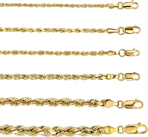 Vista 7 de PORI JEWELERS 10K Yellow Gold 1.5MM,2MM,2.5MM,3MM,3.5,4MM,5MM,7MM, Diamond Cut Rope Chain Necklace Unisex Sizes 16"-30