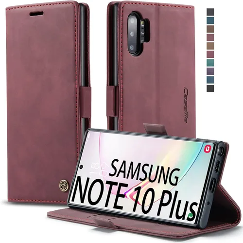 Vista 10 de Funda tipo cartera para Samsung Galaxy Note 10+ Plus, con soporte magnético, de piel sintética, con ranuras para tarjetas de crédito y tarjetas