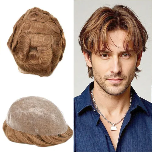 Vista 68 de Toupee for Men Hair Piece Real Human Hair Full Poly Skin Mens Toupee Mens Hair System Injected PU Hair System Invisible Hairpiece for