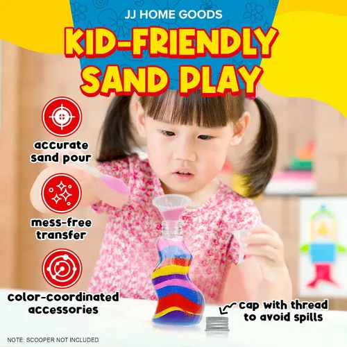 Vista 4 de JJ CARE Botellas de arena [12 botellas de arena en forma de onda + 6 embudos pequeños y 6 grandes] Kit de arte de arena para niños de 3 años más