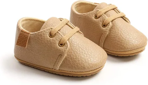 Vista 3 de COSANKIM Zapatos para bebés niños y niñas, zapatos de piel sintética con cordones para bebés, suela de goma antideslizante, mocasines para recién