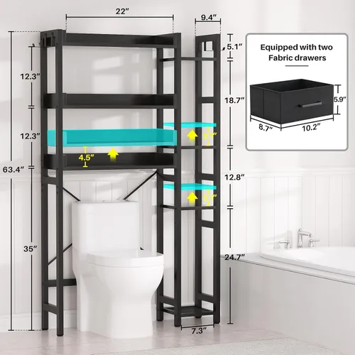 Vista 3 de Besiost - Estante de almacenamiento sobre el inodoro con 2 cajones - Organizador de baño de 7 niveles con estante ajustable, estante de ahorro