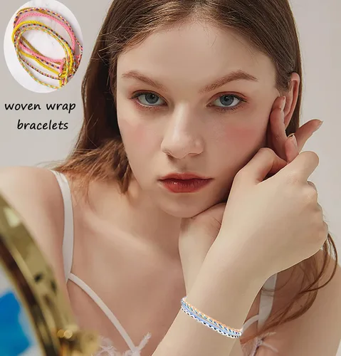 Vista 2 de Svovin 36 pulseras tejidas para mujeres y hombres, Muticolor, ajustables, trenzadas, hechas a mano, con cuentas bohemias apilables, juego