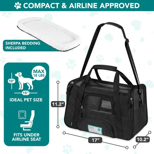 Vista 2 de PetAmi Transportador de mascotas aprobado por aerolíneas para gatos, transportador de perros de lados suaves para perros pequeños, suministros
