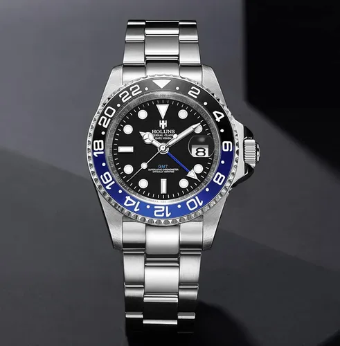 Vista 6 de Reloj automático GMT de lujo para hombre, reloj de negocios luminoso de acero inoxidable impermeable con zafiro