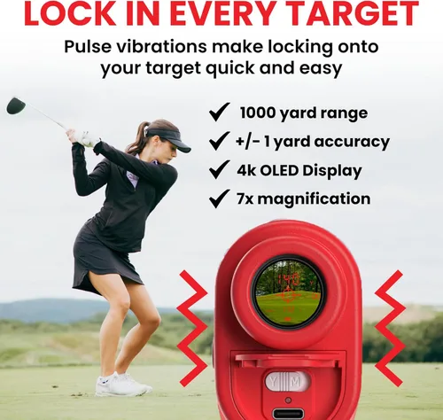 Vista 4 de Pinned Prism Slope Golf Rangefinder - Golf Distance Rangefinder with Slope - USB Rechargeable, Pinned Locked Vibration Laser Range Finder - Range