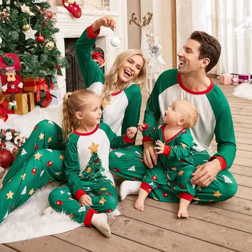 Vista 4 de Mumetaz Pijamas de Navidad para la familia, conjunto de árbol a cuadros, muñeco de nieve, rayas, reno, Papá Noel, pijamas para mujer y hombre, ropa