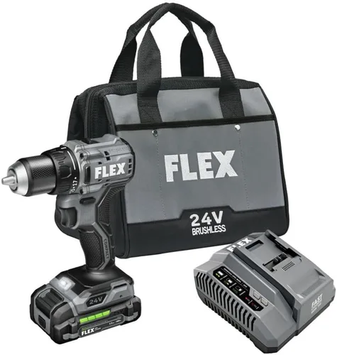 Vista 8 de FLEX Kit de taladro de 2 velocidades sin escobillas de 24 V sin escobillas de 1/2 pulgada y 1000 In-Lbs con (2) batería de litio de 2.5 Ah
