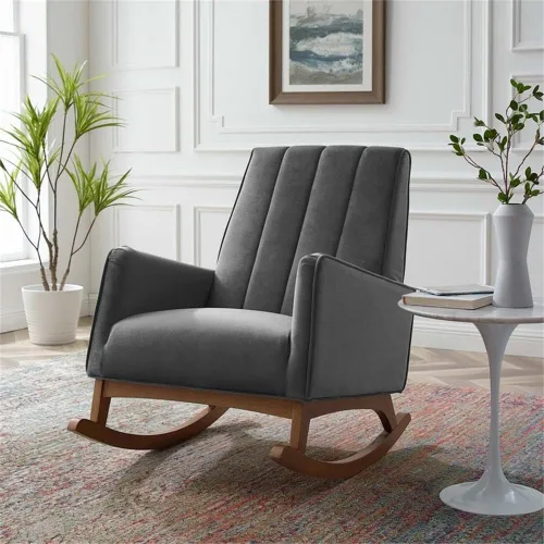 Vista 2 de Modway Sway Channel - Mecedora de terciopelo copetudo en color gris