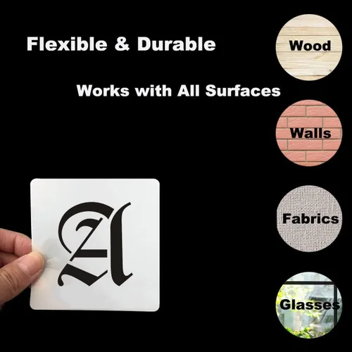 Vista 7 de Plantillas de letras del alfabeto de 1 pulgada para pintar, paquete de 70 plantillas de letras y números en inglés antiguo con letreros para pintar
