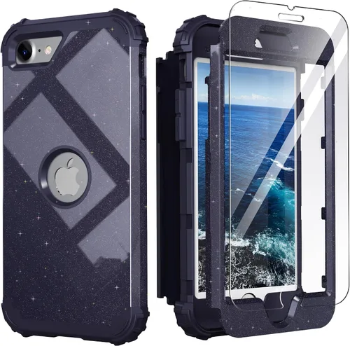 Vista 31 de IDweel Funda para iPhone SE 2020 con protector de pantalla, para iPhone SE 2022, 3 en 1, absorción de golpes, ajuste delgado, cubierta