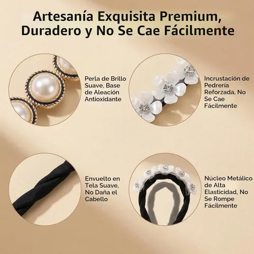 Vista 4 de 4 piezas de moños mágicos para el cabello con moldeadores de esponja de espuma Peal y flores, soportes para donas para torcer el cabello, rizos