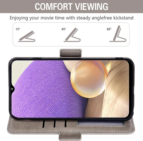 Vista 4 de Asuwish Funda compatible con Samsung Galaxy A32 5G de 6.5 pulgadas y protector de pantalla de vidrio templado, tarjetero con correa de muñeca Gris