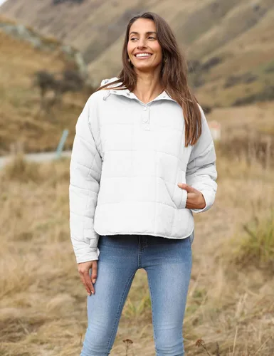 Vista 31 de QIBABU Chaqueta acolchada con capucha de gran tamaño para mujer, ligera, acolchada, manga larga, abrigo de invierno cálido