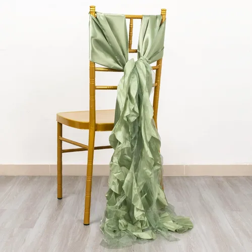 Vista 9 de Tableclothsfactory Paquete de 5 fajas de satén de gasa de sauce rizado beige