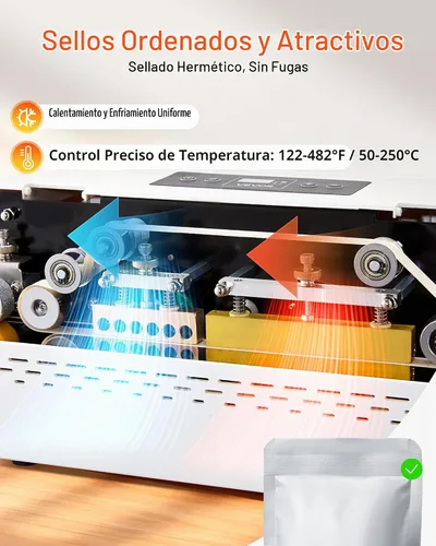Vista 5 de VEVOR Máquina de sellado continuo, ancho de sello de 0.32-0.47 pulgadas, sellador automático de banda continua con control digital de temperatura