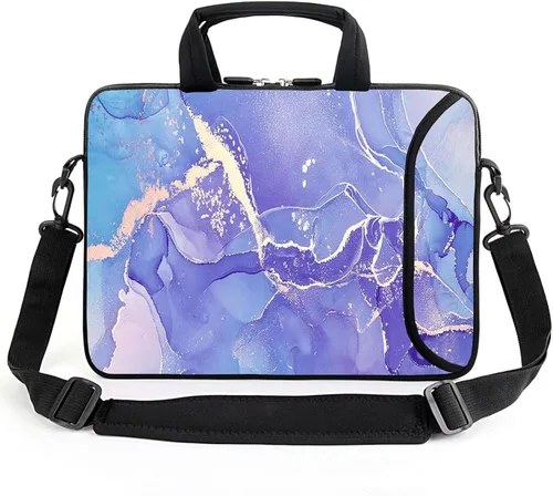 Vista 9 de Funda para laptop de 15.6 pulgadas, estuche para chromebook, correa de hombro ajustable con asa, bolsillo para accesorios (Galaxias azules)