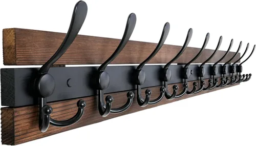 Vista 46 de SKOLOO Perchero rústico montado en la pared, ganchos de 17 pulgadas de largo para pared con 5 ganchos triples para colgar abrigos, sombreros