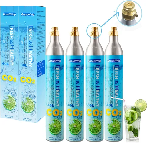 Vista 9 de GreatWhip Cilindro de CO2 de 60L para Sodastream, carbonatador de intercambio compatible con electrodomésticos SodaMaker, cilindro roscado, juego