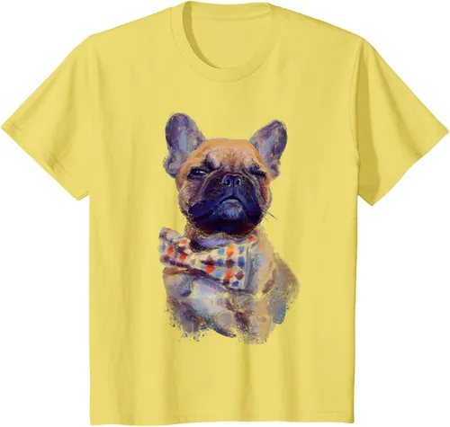 Vista 3 de Camiseta de bulldog francés con estampado realista, artística de bulldog francés, Negro, S
