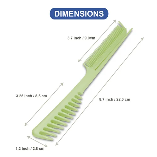 Vista 3 de Peine seccionador con una sola mano con dientes finos y gruesos para desenredar y alisar el cabello dañado por el calor (verde)