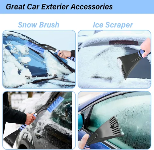Vista 2 de Cepillo de nieve de 27 pulgadas y raspadores de hielo desmontables giratorios, cabezal de cerdas suaves, agarre de espuma, herramienta para ventana