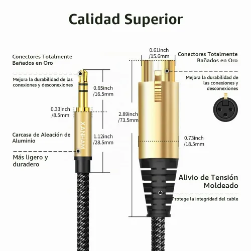 Vista 3 de XLR hembra a conector macho de 0.138 in (1/8") de 3.3 pies/3.3 ft TRS Cable desequilibrado compatible con iPhone, iPod, reproductor de MP3, laptop