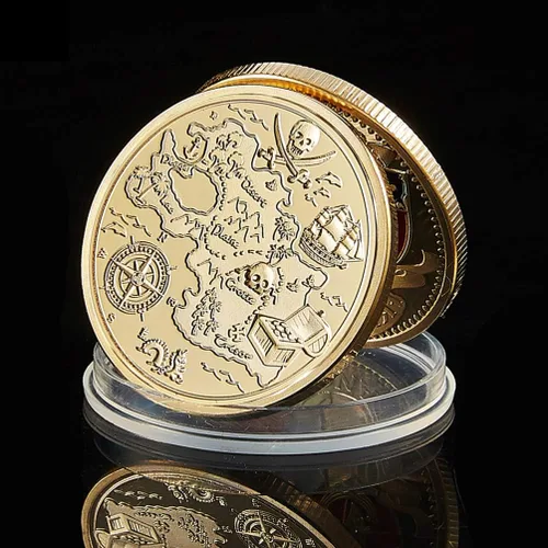 Vista 3 de Joygulls Treasure Island Bay Moneda Cráneo Barco Pirata Challenge Coin